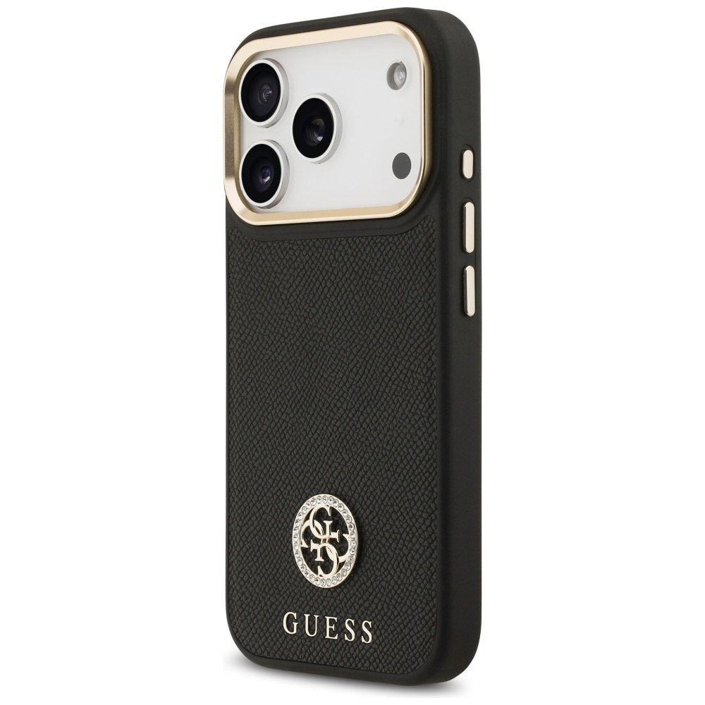 Etui Guess Grained Strass Logo MagSafe do iPhone 17 Pro czarny